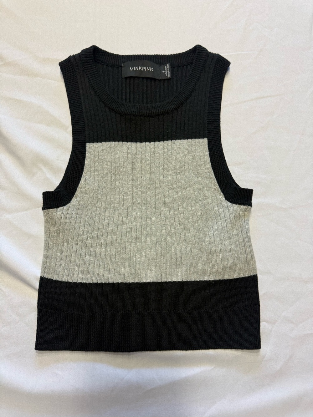 MINKPINK Black and Gray Ribbed Sleeveless Crewneck Sweater Tank